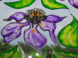 Purple Clematis and Bees, round glass Suncatcher glass art by Lucy De Sousa