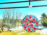 Red Poppies, Suncatcher handpainted glass art by Lucy De Sousa