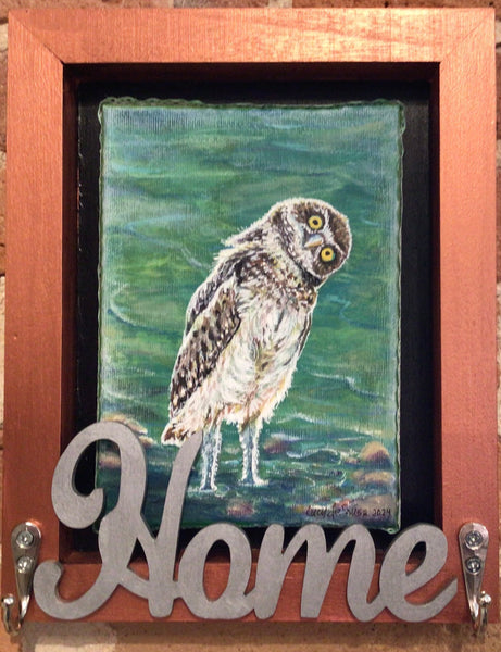 HOME Key Holder. Owl painting, original artwork by Lucy De Sousa