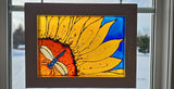 Dragonfly on Sunflower glass art by Lucy De Sousa