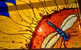 Dragonfly on Sunflower glass art by Lucy De Sousa