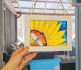 Dragonfly on Sunflower glass art by Lucy De Sousa
