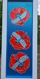Poppies and Dragonflies, original glass art by Lucy De Sousa