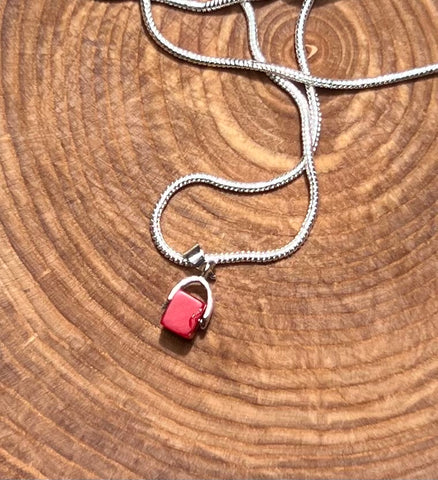 Apple red coral necklace with sterling chain - by Leslie Welfare