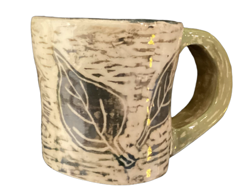 Small mug olive green leaves by Yolande