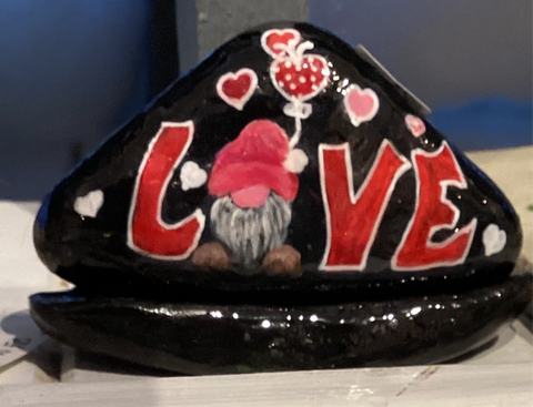 Painted Rock - Love gnome with stand