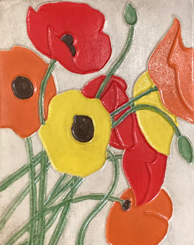 Raised Relief Poppies In The Breeze Wall Tile