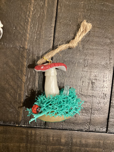 Mushroom and moss ornament by Courtney