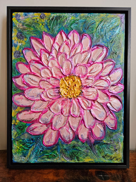 Pink Dahlia, original painting by Lucy De Sousa
