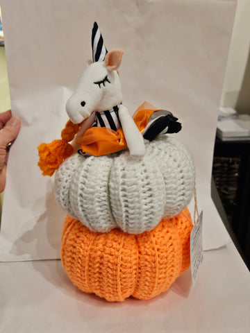 Zebra on Pumpkins Centerpiece crocheted by Lucy De Sousa