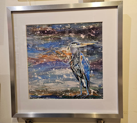 The Great Blue Heron original painting by Lucy De Sousa - Martello Alley