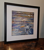 The Master of Patience, Great Blue Heron original painting by Lucy De Sousa
