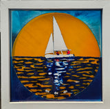 Framed suncatchers or round, in various sizes, original glass art by Lucy De Sousa