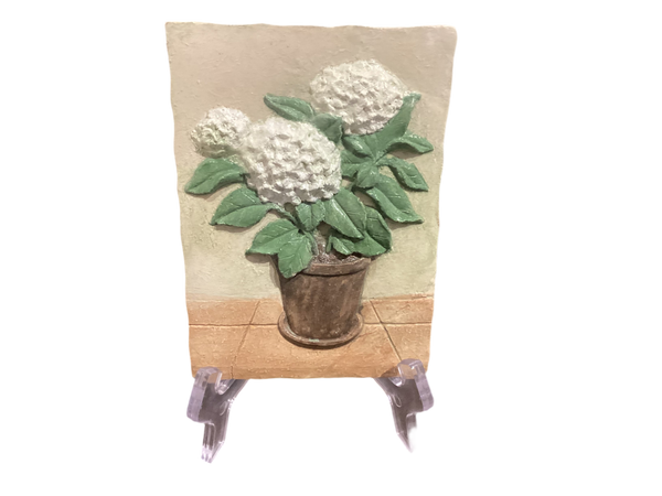 Small White Hydrangea In A Planter Wall Tile