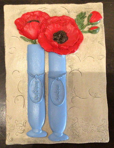 Double Flowering Poppies In 2 Vases Wall Tile