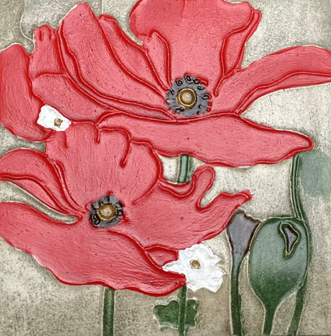 Square Poppies Explosion Raised Relief Wall Tile