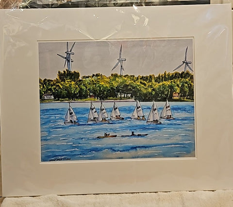 Sailing by Wolfe Island, matted print by Lucy De Sousa