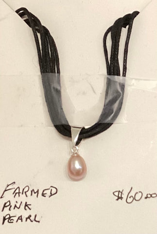 Farmed Pink Pearl on Corded Necklace - by Leslie Welfare