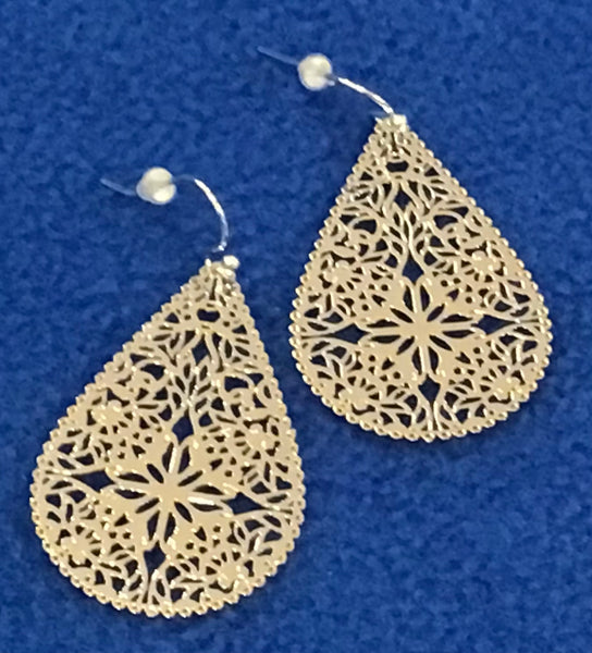 Gold, Rose Gold and Silver Plated Filagree Earrings Lacey by Rebecca Coutlee