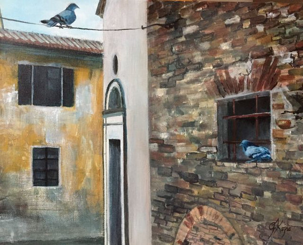 Pigeons in Pienza - Original by Julie Kojro