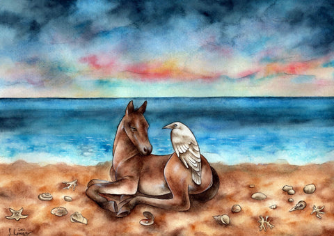 The Foal and the Raven - original watercolour by Suzie Komza