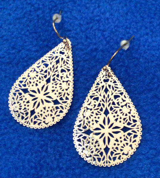 Gold, Rose Gold and Silver Plated Filagree Earrings Lacey by Rebecca Coutlee