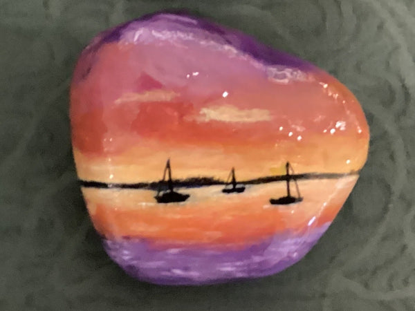 Painted Rock - Sailboats at sunset RCK145