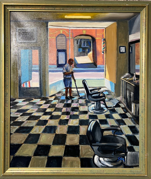 Sir Johnnies Barbershop - original art by Pat Shea