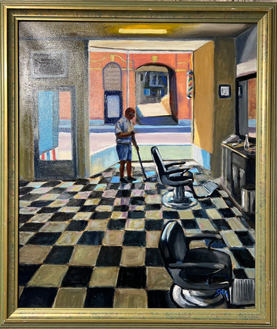 Sir Johnnies Barbershop - original art by Pat Shea