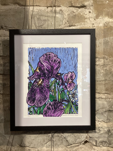 Framed Nan’s “H-irises” Lino Print (8x10) by Rebecca McKelvie