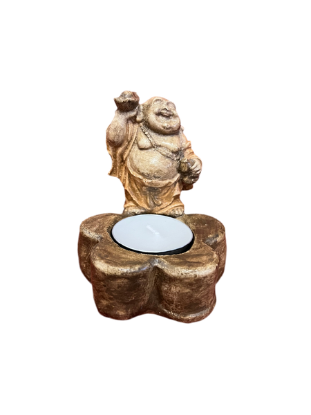 Hand Cast Concrete Mini Happy Travelling Buddha of Good Fortune Tea Light