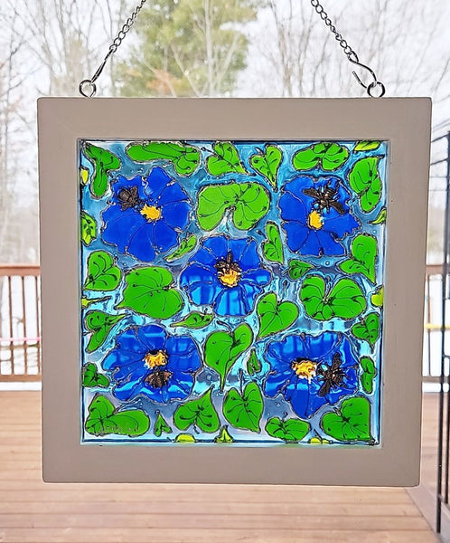 Blue Morning Glories Suncatcher original by Lucy De Sousa