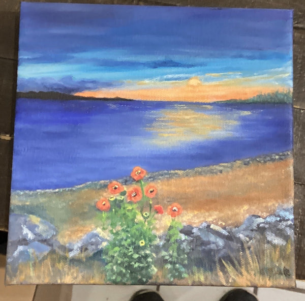 Poppies by the sea - Original painting by Elaine Burke