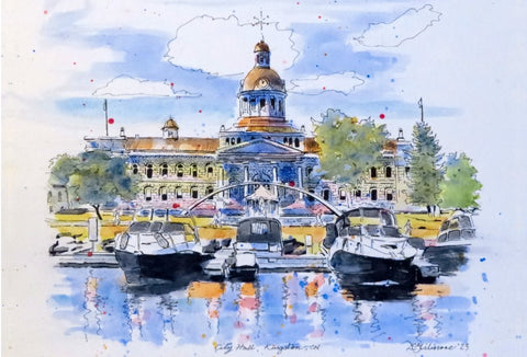 City Hall Harbour with 6 Boats print - 542