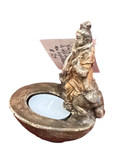 Hand Cast Concrete Guan Yin on a Foo Dog Tea light holder