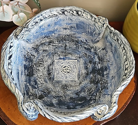 Denim textured Clay Bowl Original by Lucy De Sousa