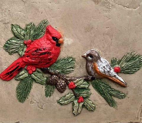 Cardinal With Baby Bird Wall Tile