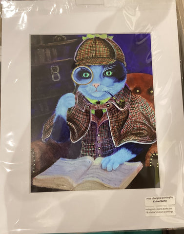 Purrlock Holmes. Giclee print by Elaine Burke