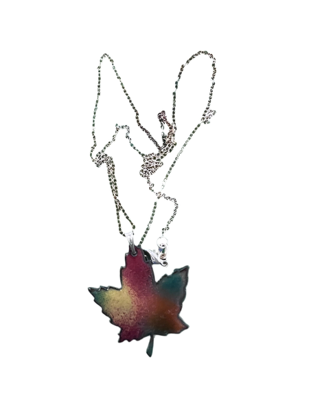 Copper & Enamel Maple Leaf Pendant by G.Y.H. Art
