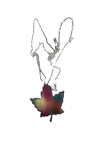 Copper & Enamel Maple Leaf Pendant by G.Y.H. Art