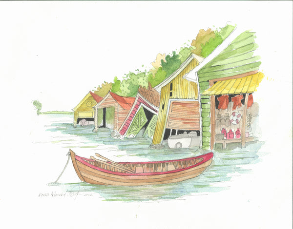 Boat Houses with St. Lawrence Skiff Print by Richard Armstrong