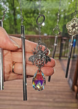Purple Clematis Wind Chime Suncatcher, original glass art by Lucy De Sousa
