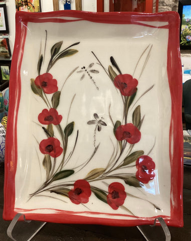 Red Poppy Windmill of Provence - rectangular tray
