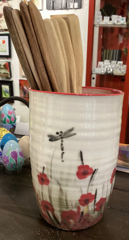 Large Red Poppy Windmill of Provence Vase/ Utensil holder