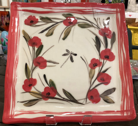 Red Poppy Windmill of Provence- Square Plate