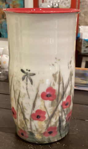Red Poppy Windmill of Provence Vase