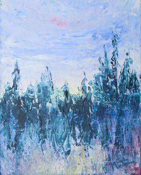 Sun Setting Behind the Pines - original painting by Carla Miedema