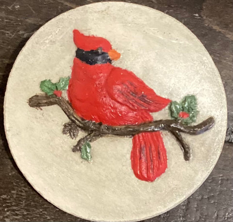 4”Round Cardinal on a Holly Branch tile