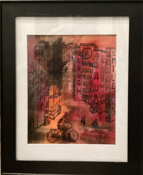 Happy Riding My Bike - original painting by Carla Miedema
