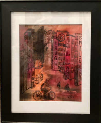 Happy Riding My Bike - original painting by Carla Miedema